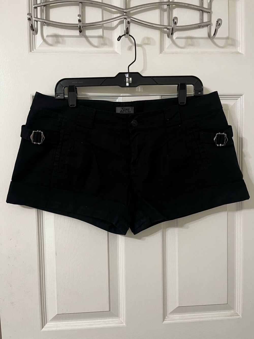 7 For All Mankind Black Cuffed Cargo Shorts